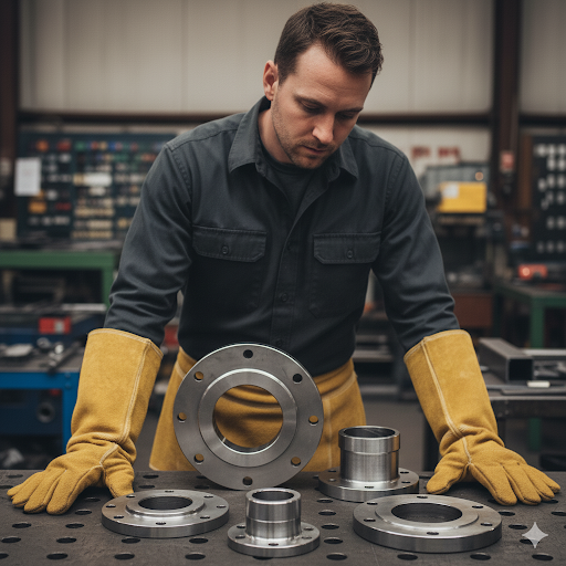 Worker handling aluminum flanges