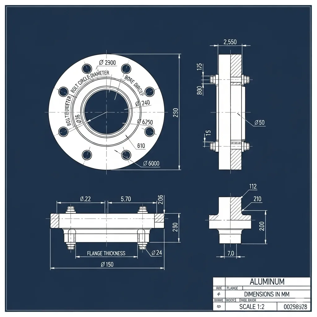 drawing of ASME aluminum flange